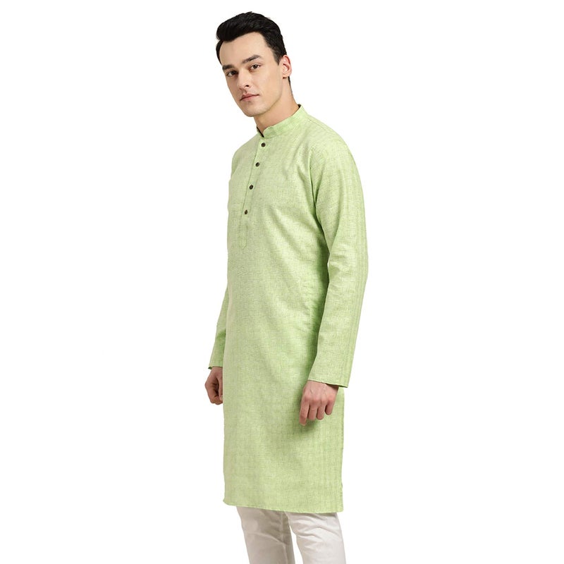 Sojanya (Since 1958 Men'S Cotton Linen Green Checked Only Long Kurta, Size 42 - Image 3